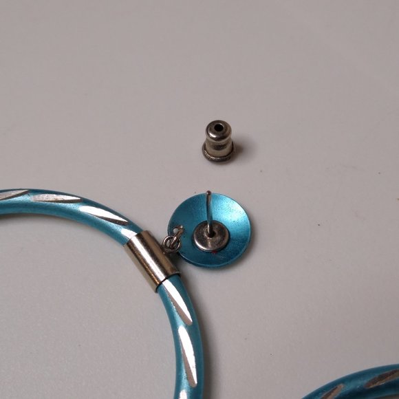 Blue Metal Large Dangle Hoop Earrings - Picture 11 of 13